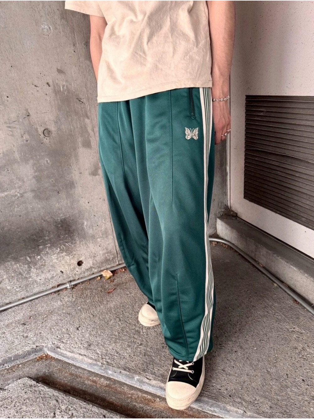 Brand New Needles Green Track Joggers with Gold Side Stripes